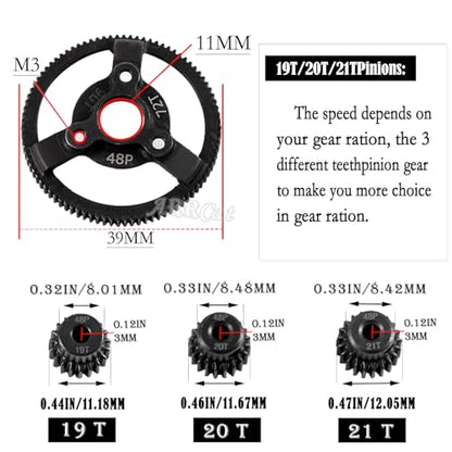 72T Metal Slipper Clutch Spur Gear Upgrades Part for 1/10 Slash 2WD VXL,ARRCat Metal 72T (48-Pitch) Spur Gear Differential Gear and 21T 20T 19T Pinions Gear Set - size: 72T(48-Pitch)