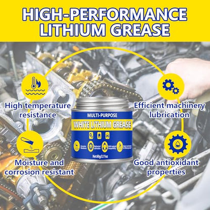 AstraVox Multi-Purpose White Lithium Grease, 60ml Automotive Grease | with Brush for Hinges, Wheel Bearings, Gear, and Garage Door, Bike, Lithium Lubricant ideal for Household, Marine, Industrial