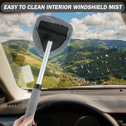 8 Pcs Car Window Cleaner Kit Triangle Shape Include Windshield Cleaning Tool with Extendable Handle 5 Microfiber Bonnets 1 Car Ventilation Brush 1 Empty 50ml Spray Bottle Glass Wiper Kits, Grey - color: Grey
