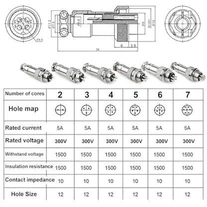 Clyxgs 5-Core Aviation Plug Connector Male Female 12mm Panel Mount Metal Wire Adapter Waterproof Cap 10PCS - style: GX12-5-10