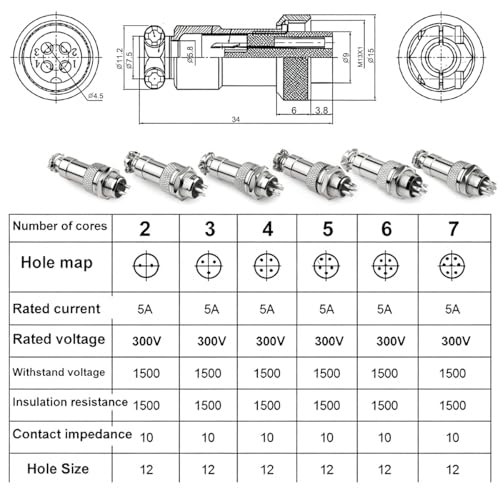 Clyxgs 4-Core Aviation Plug Connector Male Female 12mm Panel Mount Metal Wire Adapter Waterproof Cap 10PCS - style: GX12-4-10