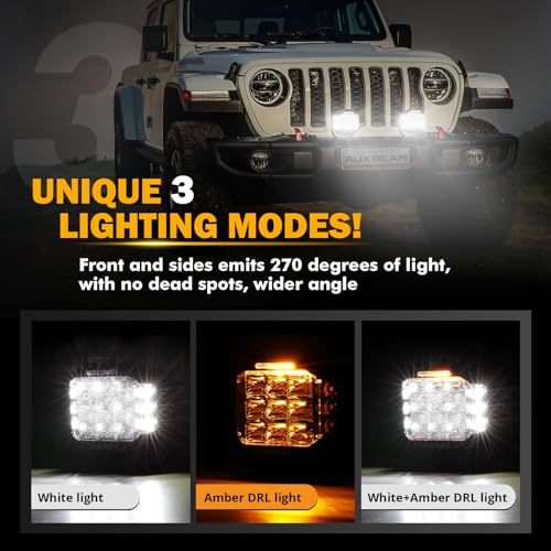 Auxbeam 5" 168W Round LED Offroad Light Pod with Amber DRL, V-MAX Series 16440LM Side Shooter LED Offroad with 270° Beam & Amber Covers, Auxiliary Driving Light for Truck ATV Jeep Ford | Spot Flood Combo Light Pods, 168W 16440LM Light Output, 3 Lighting M