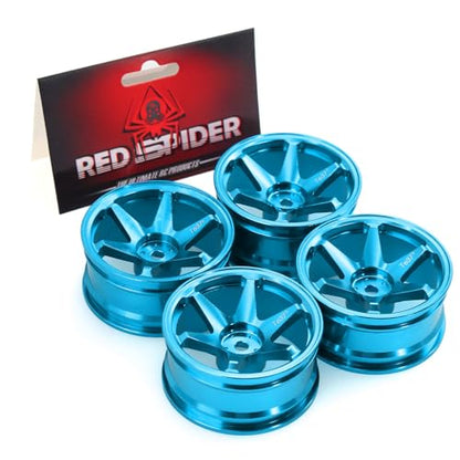 REDSPIDER • 1/10 RC Drift Wheels Rims 12mm Hex Alloy Aluminum for 1:10 Scale Rally Racing Car Tires Tamiya TT01 TT02 XV01 TA06 A959 PTG2 HPI KYOSHO HSP PTG2 Touring Street Tyres 4PCS (Blue) - color: Blue