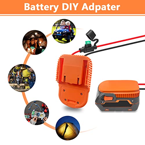 【2 Packs】 Power Wheel Adapter for AEG RIDGID 18V MAX Lithium Battery Adapter Power Wheels Battery Converter Kit with Fuses & Wire Terminals, 12AWG Wire, Power Connector for DIY Rc Car Toys - style: for AEG RIDGID Battery