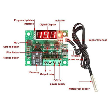 HiLetgo 2pcs W1209 12V DC Digital Temperature Controller Board Micro Digital Thermostat -50-110°C Electronic Temperature Temp Control Module Switch with 10A One-Channel Relay and Waterproof - color: NO Case