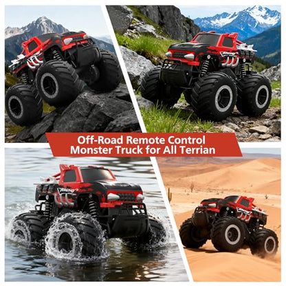 HOMETALL Amphibious Remote Control Car Monster Truck Toys - 1:16 All Terrain RC Trucks High Speed RC Cars with Crashworthy Body,Off- Road Electric Vehicle Kid Toys for Boys and Girls,Age 6+,Red - color: Red-black