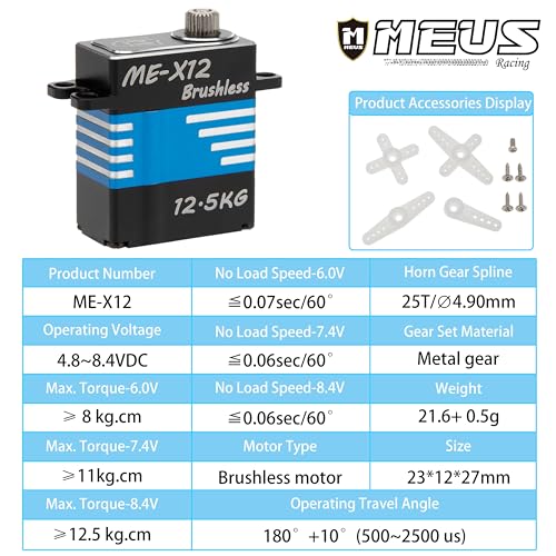MEUS Racing Coreless RC Micro Servo with High Torque 6-8.4V for SCX24 TRX4M 1/24 1/18 RC Crawler Car Toy Vehicles and Accessories (V2, 12.5KG)