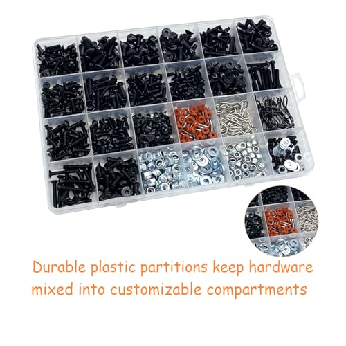 RC Screw Kit 1000pcs RC Car Screws, RC Hardware Kit for Traxxas Axial Arrma Redcat RC4WD HSP HPI SCX10 Losi 1/8 1/10 1/12 1/16 Scale RC Cars Trucks Crawler Buggy Accessories
