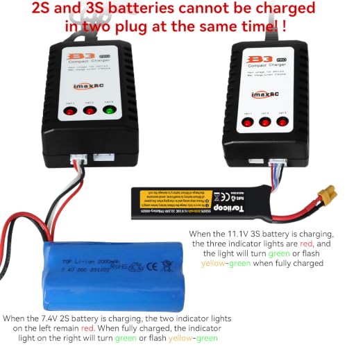 B3 Lipo Battery Charger - 2S 3S RC Balance Chargers AC 7.4-11.1V 10W with XH3P XH4P Plug for RC Car Batteries Drone Boat Airplane Truck Quadcopter Airsoft SCX24 SCX10