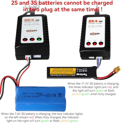 B3 Lipo Battery Charger - 2S 3S RC Balance Chargers AC 7.4-11.1V 10W with XH3P XH4P Plug for RC Car Batteries Drone Boat Airplane Truck Quadcopter Airsoft SCX24 SCX10