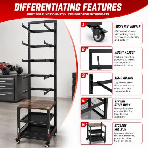 RC Car Stand, Adjustable RC Car Storage Rack, Heavy Duty Shelf for Remote Control Cars & Aceesories, Multi-Layer Workstation Rack