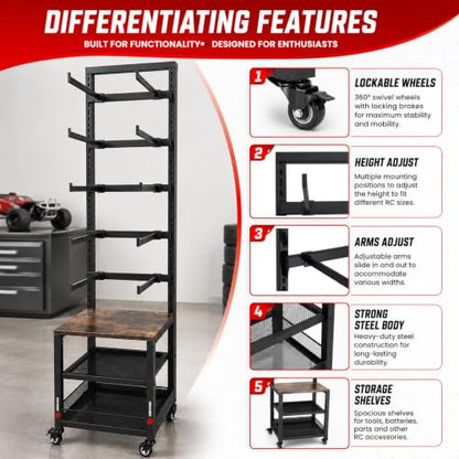 RC Car Stand, Adjustable RC Car Storage Rack, Heavy Duty Shelf for Remote Control Cars & Aceesories, Multi-Layer Workstation Rack