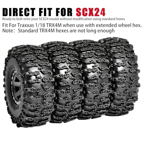 1.0 Beadlock Wheel Soft Tire Set RC Upgrade Part for Traxxas 1/18 TRX4M 1/24 RC Crawlers car Axial SCX24 FMS FCX24 Gladiator Bronco C10 JLU Deadbolt B17 Upgrade.(4Pcs/Set) - color: Black