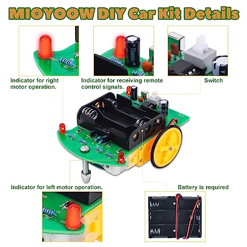 MiOYOOW DIY Remote Control Car Kit, Soldering Practice Kit for School | Move Forward/Backward, Turn, Stop, Adjustable Speed, Robot Car Soldering Kit, STEM Electronics Project for Students - color: Remote Control Car Kit