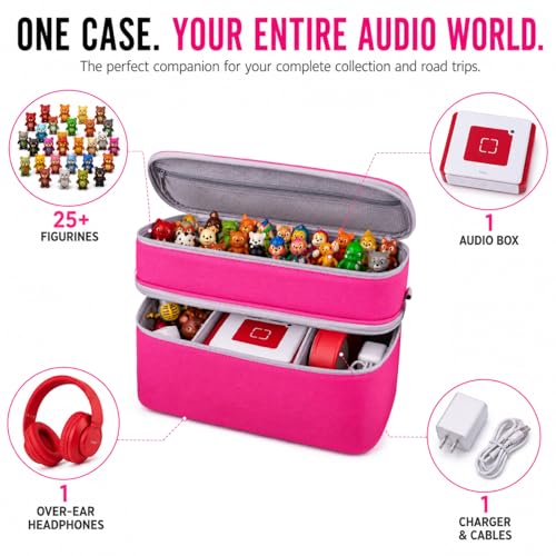 Bevegekos 2-Layer Carrying Case for Toniebox Gen 1 & 2, Holds 25+ Figures | EPE foam padded, 2 velcro dividers, fits headphones & charging station, adjustable strap, ideal for travel and daily use - color: Rosy/Pink