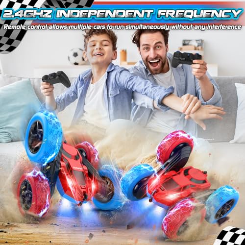cosone RC Stunt Car for Kids, Blue&Red, Rechargeable, 2.4Ghz | 360° Rotating, 6-10 Years Old, Remote Control, Birthday Gift - color: Red&blue