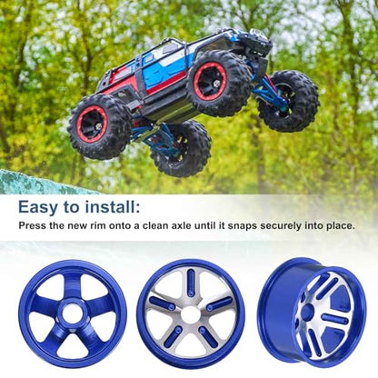 MECCANIXITY 4Pcs RC Car Wheel Rims, 20.5mm Dia 5-Spoke Blue Aluminum Alloy Wheel Rims Hex Hub for HSP RC Drift Racing Touring Car - color: Blue, size: 20.5mm Dia