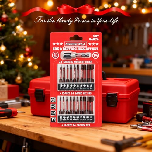21-Piece 2.5" Hex Head Allen Wrench Drill Bit Set, 1/4" Hex Screwdriver Bits Set with Durable Magnetic Impact Bit Holder, SAE & Metric Allen Key, S2 Steel, Mechanic Home Repair - style: 21 PCS 2.5" Hex