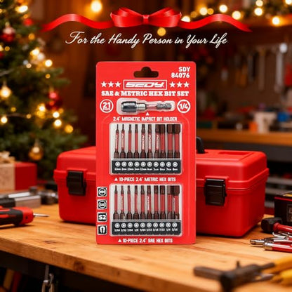 21-Piece 2.5" Hex Head Allen Wrench Drill Bit Set, 1/4" Hex Screwdriver Bits Set with Durable Magnetic Impact Bit Holder, SAE & Metric Allen Key, S2 Steel, Mechanic Home Repair - style: 21 PCS 2.5" Hex