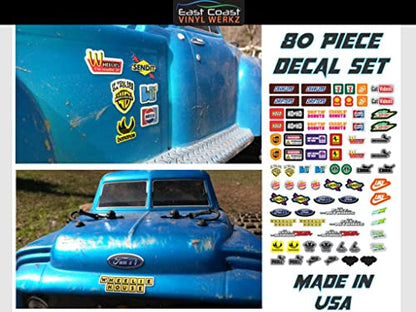 Bumper/Window Decals for RC Scale cralwer Accessory - Funny 80pc Parody Set - for: Axial SCX10 II RC4WD Redcat Gen8 TRX4 Vanquish VS4-10 Stickers
