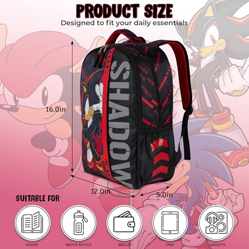 AI ACCESSORY INNOVATIONS Sonic The Hedgehog Backpack for Boys & Girls, Shadow 16 Inch Schoolbag with Reflective Ink, Black - color: Shadow the Hedgehog