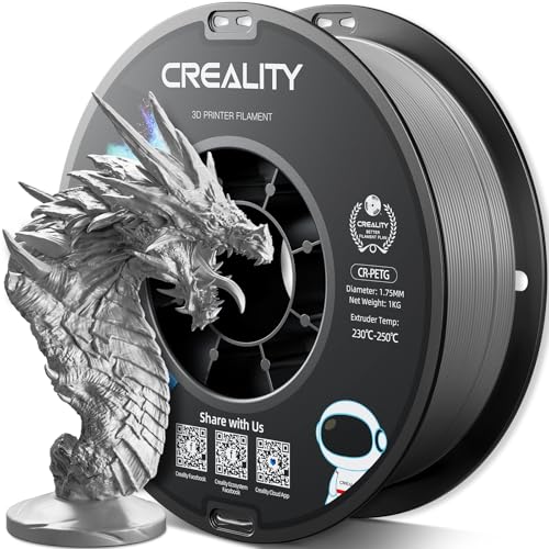 Official Creality PETG 3D Printer Filament 1.75mm 1KG (2.2lbs), High Precision, Strong Toughness, Odorless, Better Flow, Moistureproof 3D Printing CR PETG Filament, Grey | High Precision Strong Toughness, Odorless Better Flow Moistureproof 3D Printing End