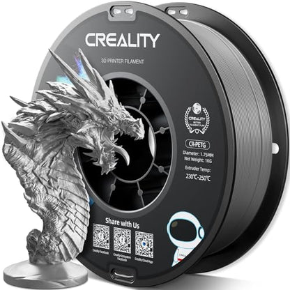 Official Creality PETG 3D Printer Filament 1.75mm 1KG (2.2lbs), High Precision, Strong Toughness, Odorless, Better Flow, Moistureproof 3D Printing CR PETG Filament, Grey | High Precision Strong Toughness, Odorless Better Flow Moistureproof 3D Printing End