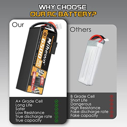 4S RC Battery 14.8V 6500mAh 90C Hard Case 2Pcs for RC Car Truck Boat | 14.8V Lipo Battery 90C for 1/5-1/8 RC Car/Trucks/buggy boats plane, hard case durability. TX plug + EC5 adapter.2-pack value