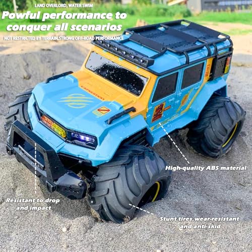 Amphibious Remote Control Car Waterproof Monster RC Cars 4WD All Terrain Off-Road Stunt Vehicle Toys with 2.4 GHz LED Lights for 6 7 8 9 10 11 12+ Year Old Kids Boys Girls Gifts Presents (Black) - color: Black