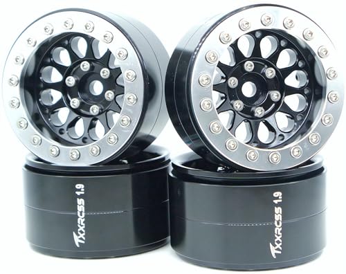 RC 1.9 Inch Beadlock Wheels Negative Offsets 8mm Rims Hex 12mm Aluminum Wheel for TRX4 TRX6 SCX10 Gen8 1/10 RC Crawler Remote Control Car Upgrades Accessories 4PCS (Black Silver) - color: Black Silver