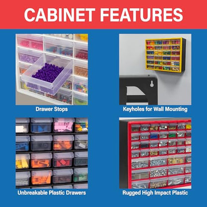 Akro-Mils 26-Drawer Plastic Storage Cabinet, 20"W x 6"D x 10"H, Red - color: Red, size: 26 Drawer, style: 1 Pack