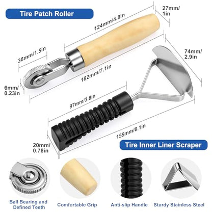 Linkstyle 67PCS Tire Repair Kit Heavy Duty, 32/42/58mm Tire Patch Kit, Flat Tire Repair Tools with Buffing Wheel, Roller and Scraper, for Car Motorcycle Bike