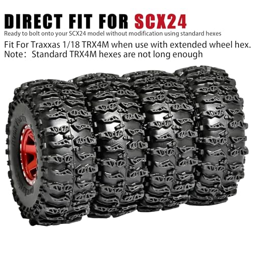 1.0 Beadlock Wheel Soft Tire Set RC Upgrade Part for Traxxas 1/18 TRX4M 1/24 RC Crawlers car Axial SCX24 FMS FCX24 Gladiator Bronco C10 JLU Deadbolt B17 Upgrade.(4Pcs/Set) - color: Red