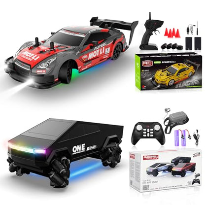 RC Drift Car 1/20 Scale 2.4GHz 4WD Remote Control Cars with Led Lights 22KM/H High Speed &1/28 Scale Gesture Sensing RC Stunt Cars Toys for 6-12 Years Old Boys Girls