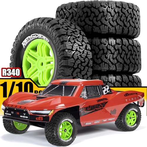 REDSPIDER 1/10 RC Short Course Truck Wheels and Tires (4PCS) Hex 12mm for 1/10 Traxxas Slash 2WD/4WD Losi Tenacity Redcat Blackout SC Exceed RC Buggy Car (Green) - color: Green