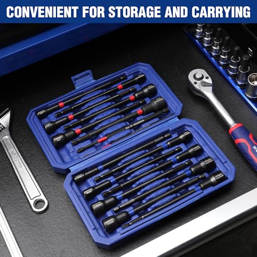 WORKPRO 16 PCS Magnetic Nut Driver Set, 6" Long Nut Drivers & Power Bits | Metric & SAE Nut Drivers for Impact Drill, Long Shank Nut Driver Bits, 1/4"Hex Shank, PH2, with Sturdy Tool Box - size: 16PCS Magnetic Long Nut Driver Set