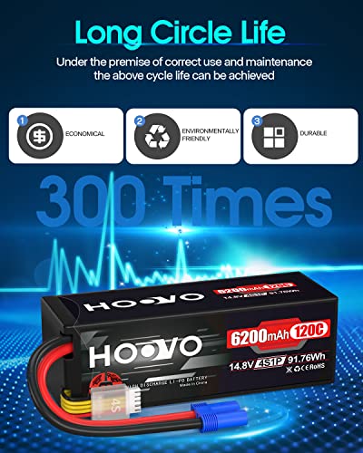 HOOVO 4S Lipo Battery 14.8V 6200mAh 120C RC Battery EC5 Plug HardCase 2Pack | for RC Car Truck Buggy RC Quadcopter Helicopter Airplane Racing FPV UAV Drone - style: 4S 6200mAh 120C-EC5-2Pack (Hard Case)