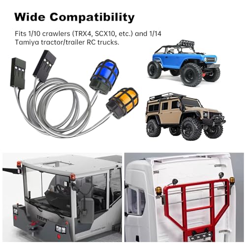 HobbyPark RC LED Flash Lights Alarm Lamp Flashing Rotating Beacon Light DC 5–6V Compatible with 1/10 TRX4 SCX10 RC Crawler Car 1/14 Tamiya Tractor RC Truck (Yellow and Blue Lights) - color: Yellow and Blue Lights