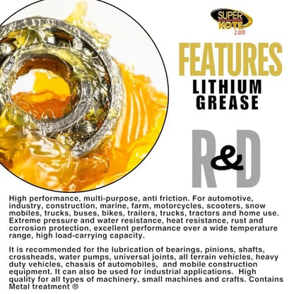 Multipurpose Lithium Grease Superkote 2000 | NLGI 2 | Lubricant Grease | Extreme Pressure | High Temperature | Heavy Duty | Bearing | Trailer Axle | Chassis | Automotive | Amber Grease | 360 gr Can