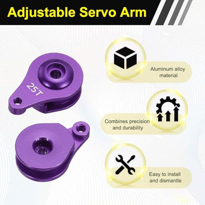 MECCANIXITY 1pcs 25T Servo Horn Arm Adjustable 1 Hole High-Torque Aluminum Alloy Servo Arm for 1/10 RC Model Car Truck Robot Boat Airplane, Purple - color: Purple