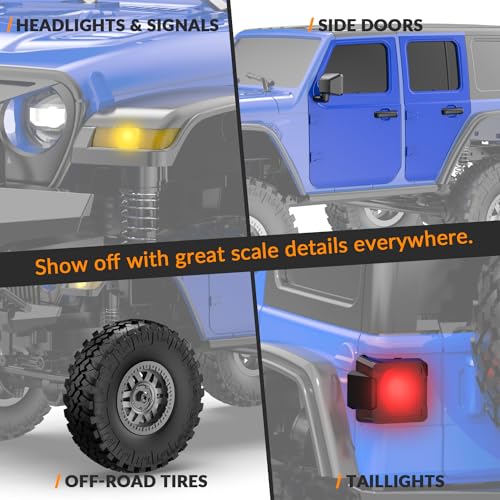FLYCOLOR RCS24 Off Road 1/24 RC Truck 4x4 Off Road Crawler Climbing Vehicle All Terrain RC Monster Truck Remote Control Car with Bright Headlight 2 Batteries Waterproof Hobby Toys(RTR Blue), EXA78701 - color: Blue