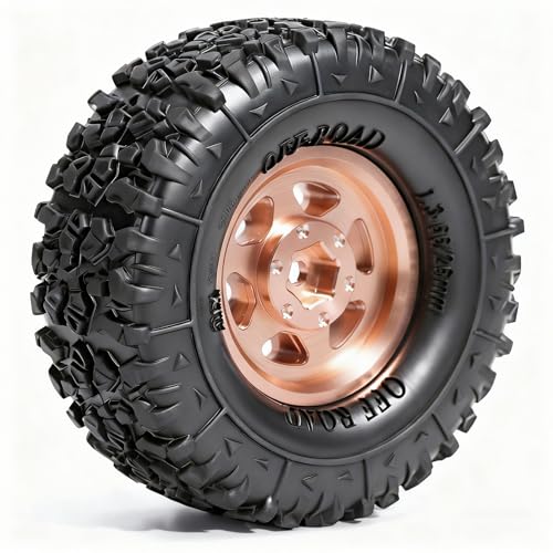 1.3” Aluminum Beadlock Wheels & Mud Terrain Tires Set for 1/18 1/24, -6.0mm Offset RC Crawler Car Fits TRX4M, Axial SCX24 AX24, Redcat Ascent-18, FCX24, 66 x 26mm, Pre-Assembled 4 pcs Copper - color: Copper