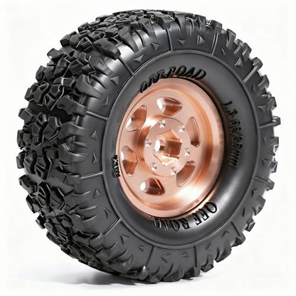 1.3” Aluminum Beadlock Wheels & Mud Terrain Tires Set for 1/18 1/24, -6.0mm Offset RC Crawler Car Fits TRX4M, Axial SCX24 AX24, Redcat Ascent-18, FCX24, 66 x 26mm, Pre-Assembled 4 pcs Copper - color: Copper