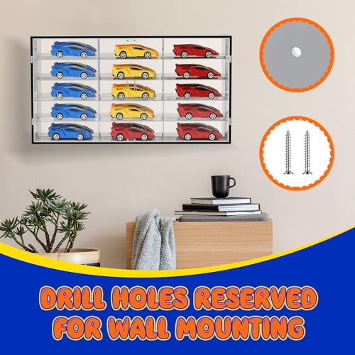 Juexica 1: 24 Clear Acrylic Toy Car Display Case 15 Grids Toy Race Car Display Show Box Diecast Case Wall Mounted Vehicles Shelf for Storage, Mini Model Figure Lover Gifts - size: 15 Grids