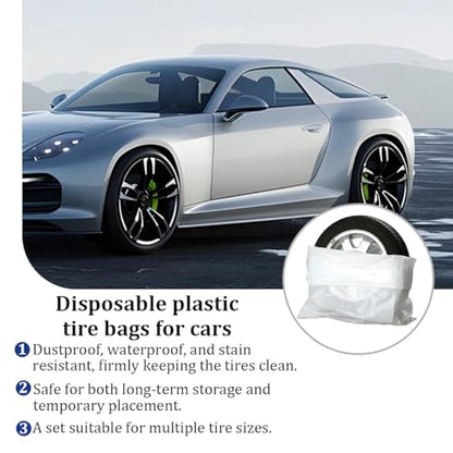 Car Tire Storage Bag, 4PCS 43.3" × 43.3" Extra-Large Waterproof Dustproof Vehicle Spare Tire Store Protect Cover, Polyethylene LDPE Plastic Auto Tyre Storage Cover, Universal Fit