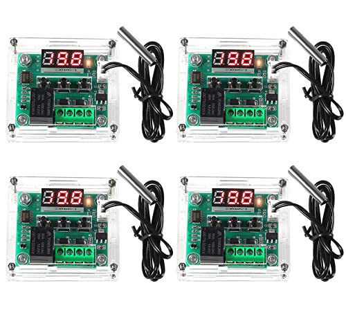 4PCS W1209 Temperature Controller Module,LED Display Digital Thermostat Module with Case DC 12V Electronic Temp Control Switch Waterproof NTC Probe -50-110 Degree C (4pcs Red) - style: 4PCS x Red