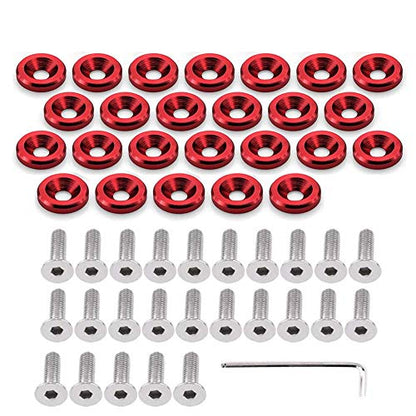 STETION 25 Pcs Fender Bumper Washer Bolt 6061 T6 Grade M6x20mm CNC Finishing Washer Engine Bay Dress Up Fastener Kit (Red) - color: Red