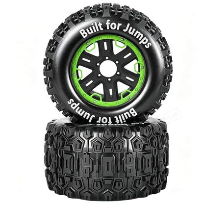 RC Wheels and Tires Set(4PCS) for 1/8 1/10 Monster Truck Tires,Traxx as/Arrm a 6S/Summi t/E Rveo/T-Maxx RC Off-Road etc,17mm Hex Tire and Wheels/Plastic Rims,Green and Black - color: Green and Black- (Wheels Tires)