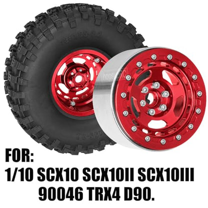 2.2in Aluminium Wheels&Wheel Rim Tires Beadlock Wheel&Wheel Hub Rim Upgrades Part for 1/10 SCX10 SCX10II SCX10III 90046 TRX4 D90.4PCS(135 * 55MM),Red - color: Red(4pcs）