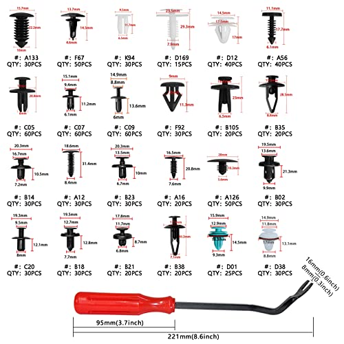 Car Retainer Clips Fasteners Cars Body Kits 24 Most Popular Sizes 801 PCS Car Door Panel Trim Clips Kit 1 Pcs Fastener Remover for Ford GM Toyota Honda Chrysler BMW Benz Nissan Subaru Audi Mazda - size: 801PCS